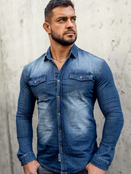 Блакитна чоловіча джинсова сорочка з довгим рукавом Bolf MC7051BC