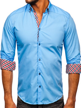 Блакитна чоловіча сорочка з довгим рукавом Bolf 3707