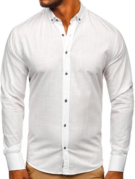 Біла бавовняна чоловіча сорочка з довгим рукавом Bolf 20701