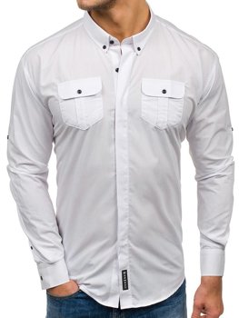 Біла елегантна чоловіча сорочка з довгим рукавом Bolf 0780