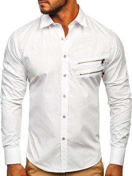 Біла елегантна чоловіча сорочка з довгим рукавом Bolf 20703