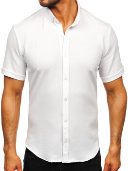 Біла муслінова чоловіча сорочка з коротким рукавом Bolf 2013