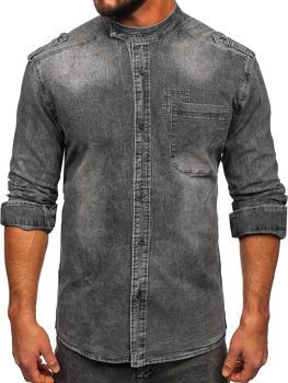 Графітова чоловіча джинсова сорочка з довгим рукавом Bolf MC713G