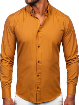 Елегантна чоловіча сорочка з довгим рукавом кольору хакі Bolf 5821-1
