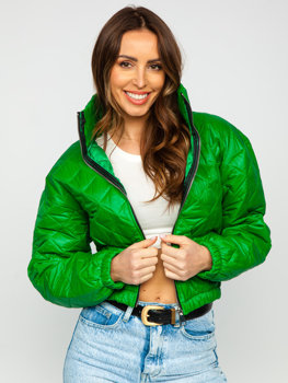 Зелена жіноча стьобана демісезонна куртка-бомбер Bolf 82622