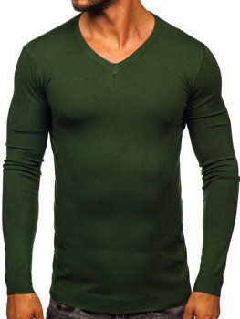 Зелений чоловічий светр з V-подібним вирізом Bolf MMB601