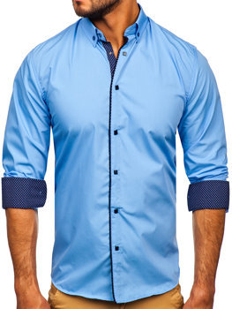 Синя чоловіча елегантна сорочка з довгим рукавом Bolf 7724-1