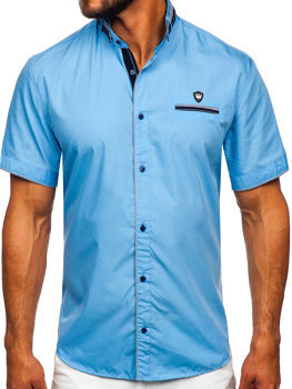 Синя чоловіча сорочка з коротким рукавом Bolf 19617