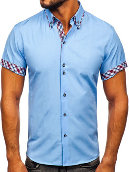 Синя чоловіча сорочка з коротким рукавом Bolf 6540