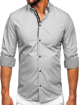 Сіра чоловіча сорочка з довгим рукавом Bolf 3762