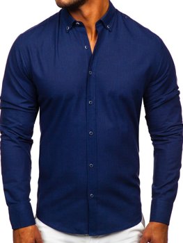 Темно-синя бавовняна чоловіча сорочка з довгим рукавом Bolf 20701