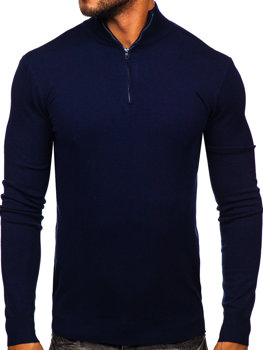 Темно-синій чоловічий светр з коміром-стійкою Bolf MM6007
