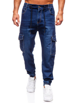 Темно-сині чоловічі тканинні штани джоггери-карго Bolf 8132