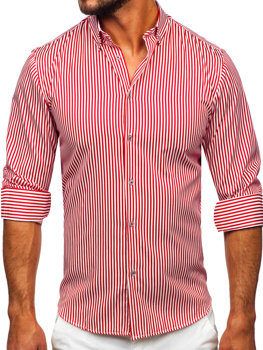 Червона чоловіча смугаста сорочка з довгим рукавом Bolf 22731