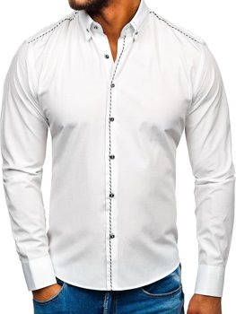 Чоловіча елегантна сорочка з довгим рукавом біла Bolf 6920