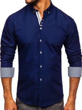 Чоловіча елегантна сорочка з довгим рукавом темно-синя Bolf 5796