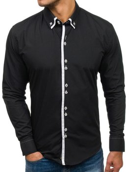 Чоловіча елегантна сорочка з довгим рукавом чорна Bolf 1721-A
