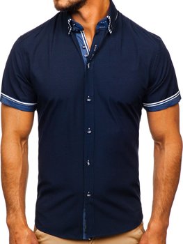 Чоловіча сорочка з коротким рукавом темно-синя Bolf 2911-1