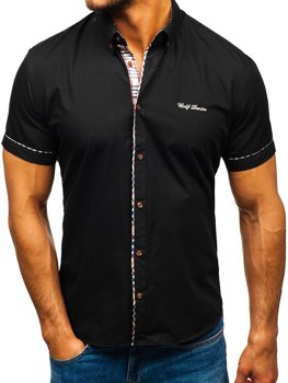 Чоловіча сорочка з коротким рукавом, чорна Bolf 5509-1