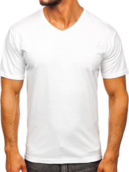 Чоловіча футболка без принта з V-подібним вирізом біла Bolf 192131