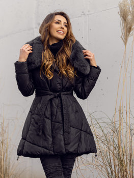 Чорна довга зимова куртка жіноча Bolf OMDL008
