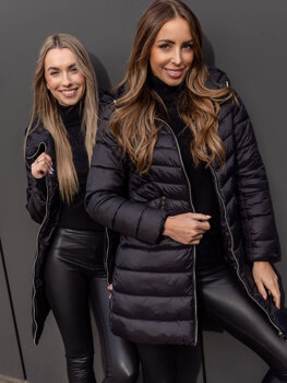 Чорна довга стьобана куртка жіноче зимове пальто з капюшоном Bolf 11Z8083B