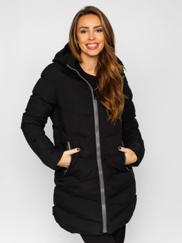 Чорна жіноча довга стьобана зимова куртка з капюшоном Bolf 7089
