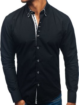 Чорна чоловіча сорочка з довгим рукавом Bolf 3762