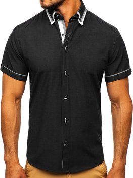 Чорна чоловіча сорочка з коротким рукавом Bolf 3520