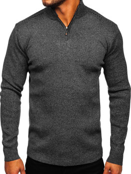 Чорний Чоловічий светр з коміром cтійка Bolf S8279