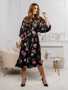 Чорно-рожеве плаття з квітковим принтом Bolf XY202116