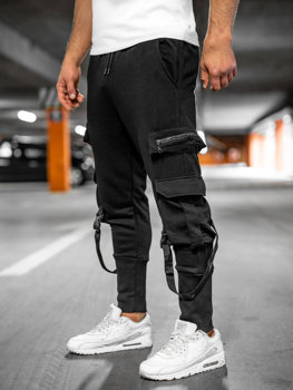 Чорні спотивні чоловічі штани  джоггери-карго Bolf 6582A