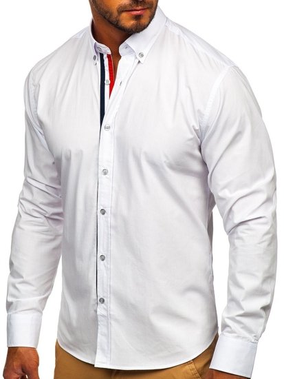 Біла чоловіча елегантна сорочка з довгим рукавом Bolf 3713