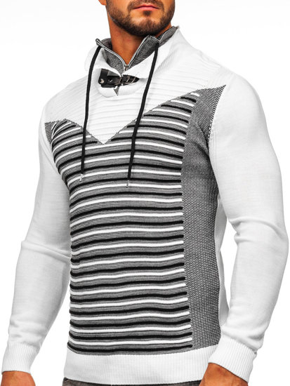 Білий чоловічий светр з коміром-стійкою Bolf 1008