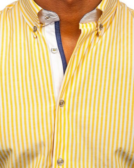 Жовта чоловіча сорочка в смужку з довгим рукавом Bolf 20704