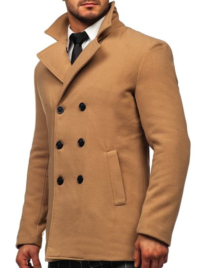 Кемел чоловіче двобортне зимове пальто з високим коміром Bolf 8078