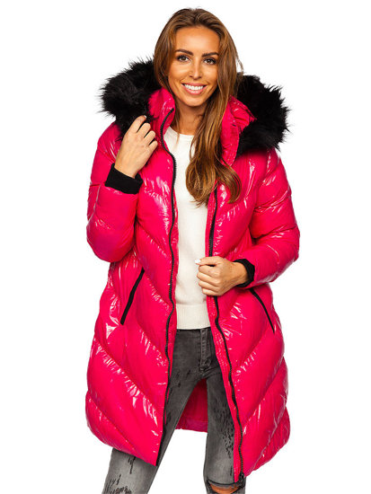Рожева стьобана жіноча зимова куртка з капюшоном Bolf 23069A