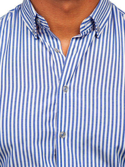 Синя чоловіча смугаста сорочка з довгим рукавом Bolf 22731