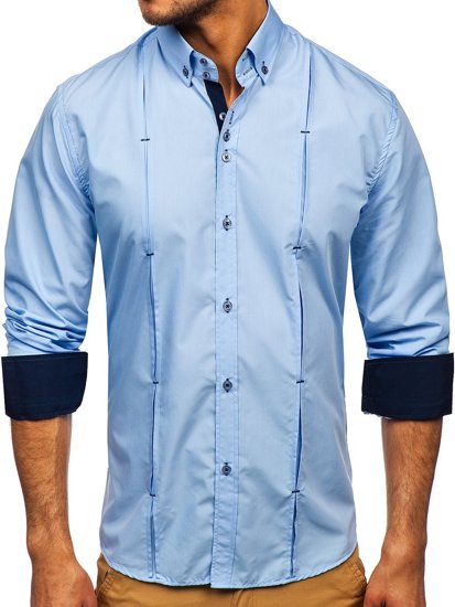Синя чоловіча сорочка з довгим рукавом Bolf 20725