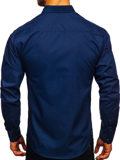 Сорочка чоловіча елегантна з довгим рукавом темно-синій Bolf 4705g