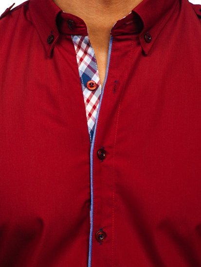 Сорочка чоловіча елегантна з довгим рукавом червона Bolf 1758