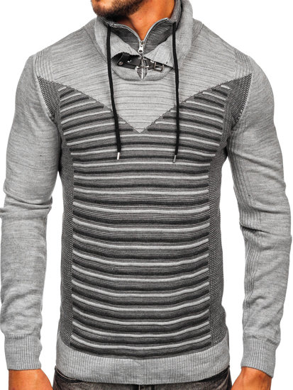Сірий чоловічий светр з коміром-стійкою Bolf 1008