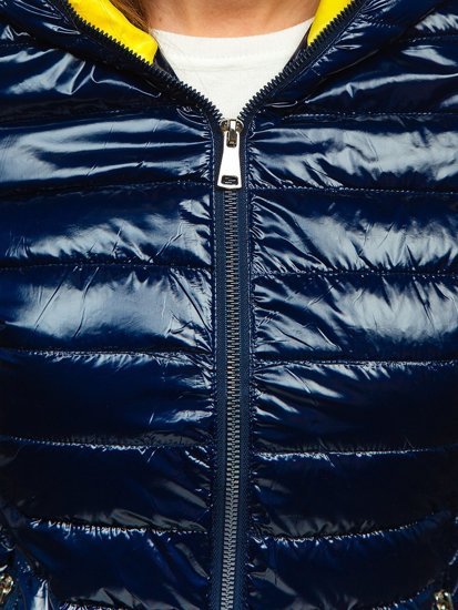 Темно-синя стьобана куртка з капюшоном Bolf R9546