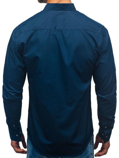 Темно-синя чоловіча елегантна сорочка з довгим рукавом Bolf 2772