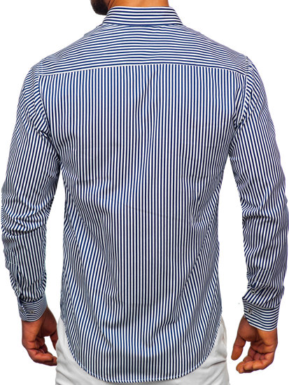 Темно-синя чоловіча смугаста сорочка з довгим рукавом Bolf 22731