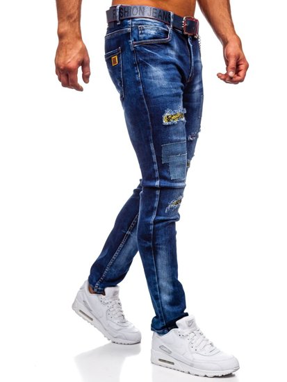 Темно-сині чоловічі джинсові штани slim fit з поясом Bolf 80034W0