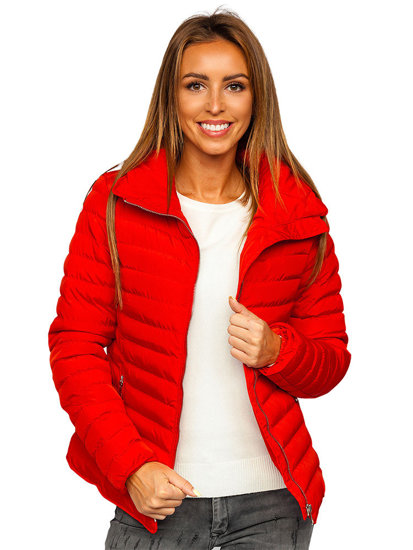 Червона жіноча стьобана зимова куртка без капюшона Bolf 23063