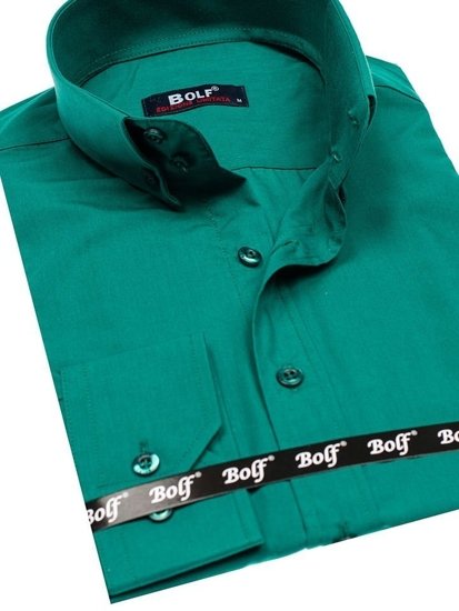 Чоловіча елегантна сорочка з довгим рукавом зелені Bolf 5821-1