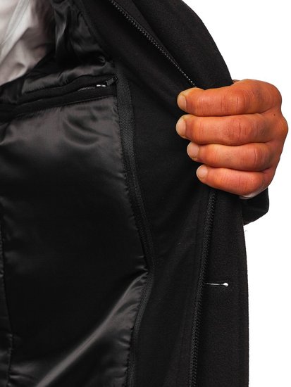 Чорне двобортне чоловіче зимове пальто зі знімним додатковим коміром-стійкою Bolf 8805