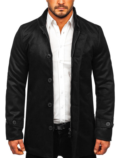 Чорне чоловіче зимове пальто з коміром-стійкою Bolf M3129